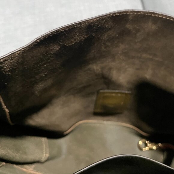 Orla Kiely Stem Olive Green Punched Leather Crossbody Messenger Bag - Picture 3 of 10